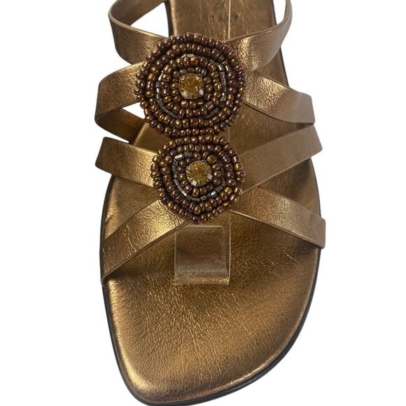 Italian Shoemakers 10.5 beaded/ slip on wedge metallic bronze sandals - Picture 2 of 10